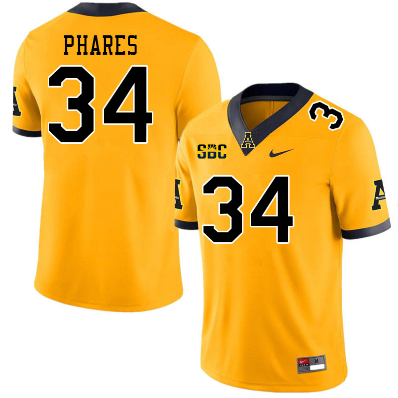 Men #34 Colton Phares Appalachian State Mountaineers College Football Jerseys Stitched Sale-Gold